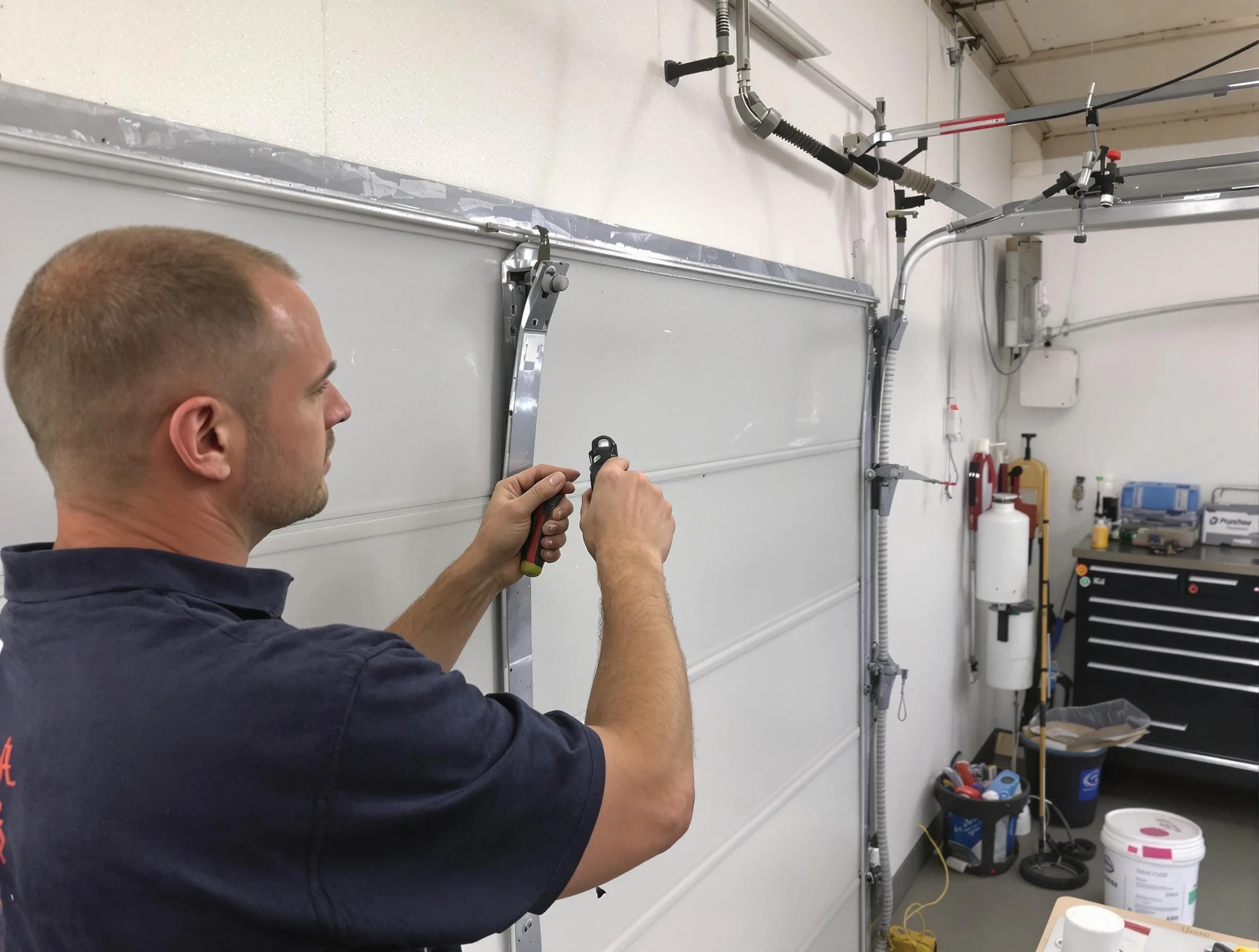 Before and after garage door dent repair by Fountain Hills Garage Door Repair in Fountain Hills